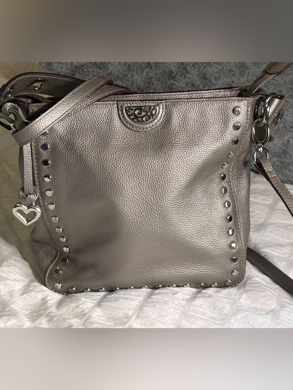 Brighton Pretty Tough Rox Cross Body Purse Bag Pewter Zinc Pearl